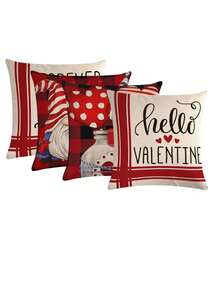 4pcs/Set Sweet Valentine'S Day Pattern Decorative Pillowcases (Pillow Insert Not Included) For Decorating Family Sofa - Multicolor - View 3