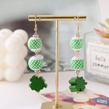 1 Pair Of St. Patrick's Green Spherical Wooden Clover Print Fashion Women's Earrings - Multicolor - View 17
