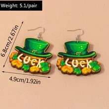 St. Patrick's Day愛爾蘭節綠色帽子四葉草樂木耳環女款,個性化創意新奇,適合日常穿戴、聚會、節日 - LUCK帽子 - 查看 14