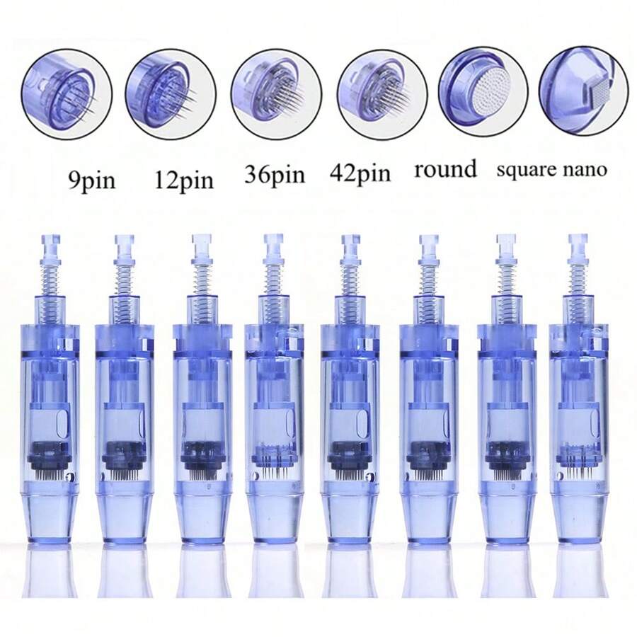 50 件/包 9/12/24/36/42/纳米蓝色真皮笔 Ultima A1/A6 替换墨盒卡口槽一次性替换部件（0.25 毫米）适用于皮肤护理、美容、护肤产品、水疗、自我护理、护肤工具、面部护理、美容师用品、按摩、面部按摩工具、面部滚轮 - 藍色 - 查看 1