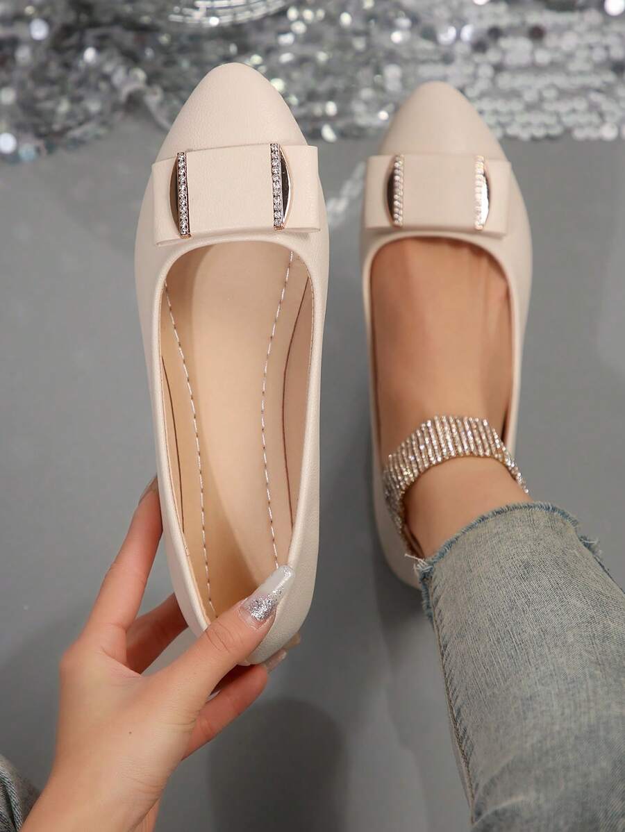Women's Letter Pattern Flat Shoes, Casual Pointed Toe Slip On Shoes, All-Match Daily Work Flats - Beige - View 1