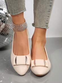 Women's Letter Pattern Flat Shoes, Casual Pointed Toe Slip On Shoes, All-Match Daily Work Flats - Beige - View 7