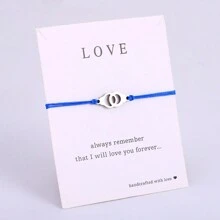 1 Piece Stainless Steel Family Mom Infinity Heart Angel Wing Handcuff Charm Bracelet Adjustable Macramme Closure Bracelet For Women - Multicolor - View 14