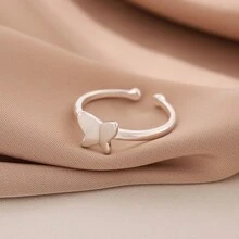 1 枚時尚簡約蝴蝶開口戒指適合女士日常佩戴 - 銀色 - 查看 1