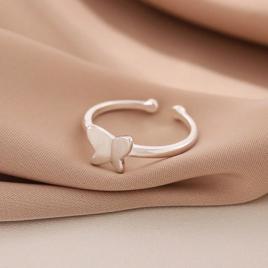 1 枚時尚簡約蝴蝶開口戒指適合女士日常佩戴 - 銀色 - 查看 1