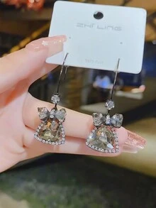 1pc Bow Knot Design Delicate & Gorgeous Women's Earrings With Champagne Colored Triangle Crystal & Rhinestone Decoration - Multicolor - View 8