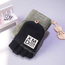 兒童編織暖手套,設有翻轉手套,卡通恐龍設計半指手套,適用於學生寫作、玩手機、騎自行車和防風,適用於秋冬季節 - 彩色 - 查看 4