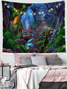 1入森林風景印花檯布,現代風格聚酯纖維方形掛毯,適用於客廳臥室裝飾 - 彩色 - 查看 5