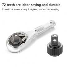 TUNGFULL 2入組不同尺寸板手小型棘輪扳手 1/4“ 3/8”驅動斷頭套筒扳手快速換頭72牙方頭板手 - 銀色 - 查看 4