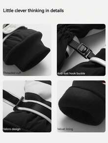 冬季情侣滑雪手套保暖内衬加厚保暖手套可调节闭合防滑触屏手套户外骑行防水防寒手套 - 黑與白 - 查看 8