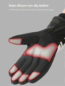 冬季情侣滑雪手套保暖内衬加厚保暖手套可调节闭合防滑触屏手套户外骑行防水防寒手套 - 黑與白 - 查看 6