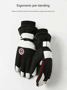 冬季情侣滑雪手套保暖内衬加厚保暖手套可调节闭合防滑触屏手套户外骑行防水防寒手套 - 黑與白 - 查看 7