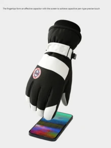 冬季情侣滑雪手套保暖内衬加厚保暖手套可调节闭合防滑触屏手套户外骑行防水防寒手套 - 黑與白 - 查看 9