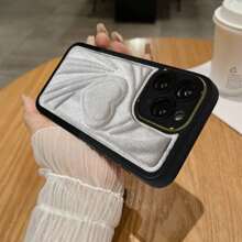 1入灰色圓邊絨面褶皺心形保護手機殼,內置鏡頭膜,豪華風格,適用於iphone 11/11promax/12/12pro/12promax/13/13pro/13promax/14/14plus/14pro/14promax/15/15plus/15pro/15promax - 灰色 - 查看 3