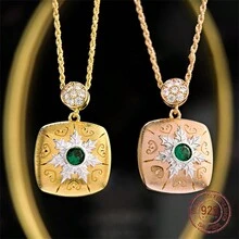 1pc Sunflower Pattern S925 Silver Necklace, Luxury Design With Geometric Zirconia Inlay And Gold-Plating For Women - Sunflower Pattern Gold Pendant + Necklace [length 40+5CM] - View 6
