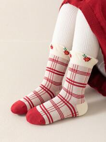 5pairs Children's Festive Lace Rabbit Patterned Mid-Calf Socks Suitable For All Seasons - Multicolor - View 6