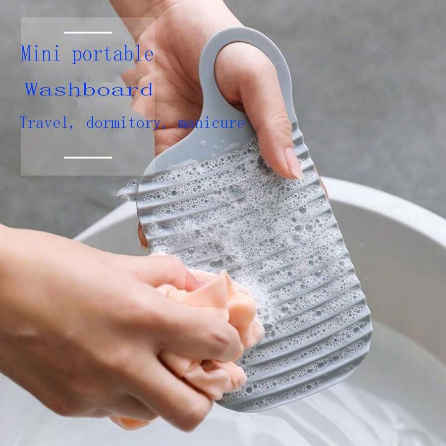 家用摺疊小型矽膠洗衣板,防滑橡膠旅行清洗板,配有加厚護膝墊以保護膝蓋 - 白色 - 查看 1