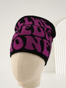 1頂男女適用all We Need Is Money字母&卡通圖案針織提花街舞帽,彈性好且時尚,適合旅行、購物、日常穿著各季節適用 - 黑色 - 查看 6