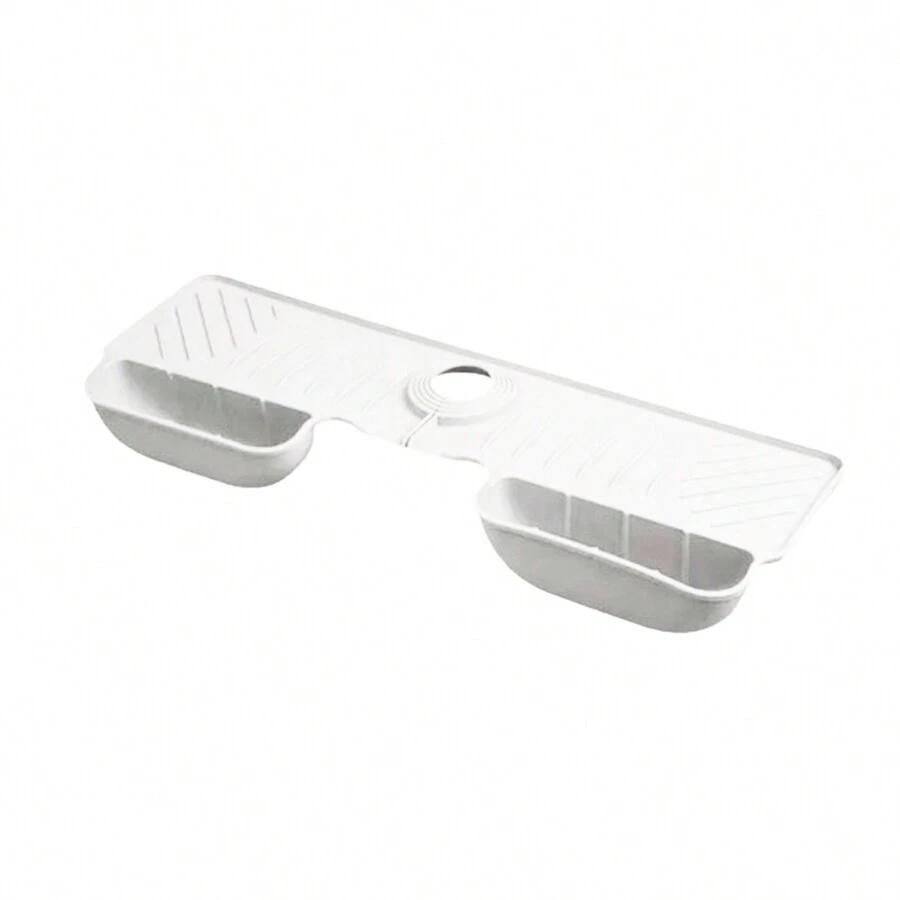 Kitchen Sink Splash Guard With Sponge Holder Silicone Faucet Handle Drip Catcher Tray Dish Soap Dispenser Mat Sink Accessories - White - View 1