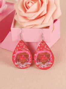 1對女性情人節新款心形花朵和木頭水滴耳環。非常適合送給朋友,女性和最好的朋友 - 彩色 - 查看 2