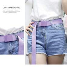 男女通用的編織褲帶,金屬光滑扣帶,休閒年輕學生帆布腰帶 - 黑色 - 查看 1