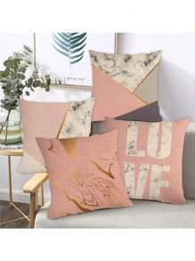 4入組粉紅色幾何與大理石圖案設計裝飾枕套（不含枕頭）,適用於裝飾家庭沙發 - 彩色 - 查看 1