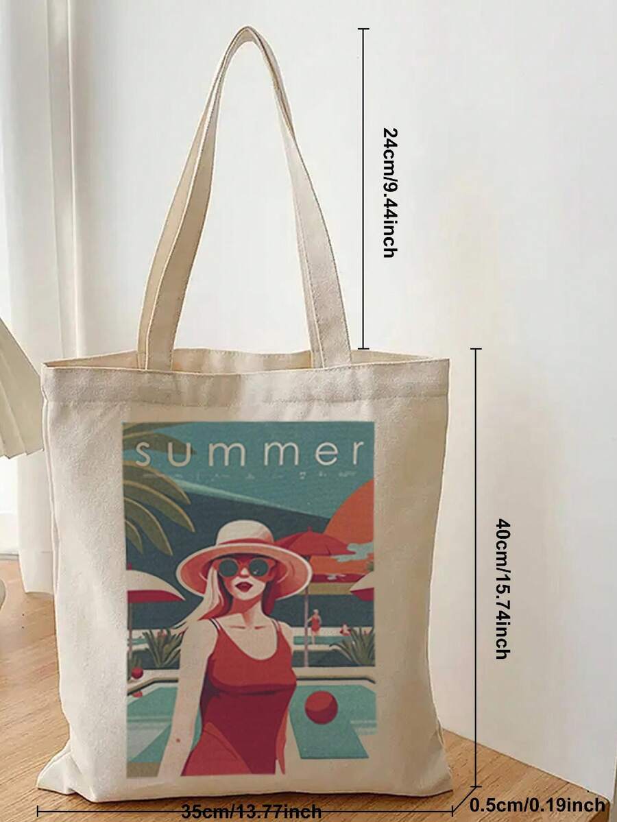 Beekinn Rabbit And Bear Pattern Canvas Tote Bag, Reusable Casual Shoulder Shopping Handbag Cotton Bag,Fashion Large Capacity Tote Bag Cartoon Gift Teacher Gift Bag On Christmas And Halloween For Mother's Day - Beige - View 1