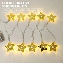 1入組鐵製星星串燈,適合節日裝飾/家居裝飾/臥室裝飾/情人節浪漫氛圍裝飾 - 暖光 - 查看 2
