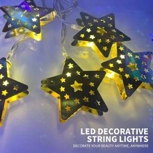 1入組鐵製星星串燈,適合節日裝飾/家居裝飾/臥室裝飾/情人節浪漫氛圍裝飾 - 暖光 - 查看 4