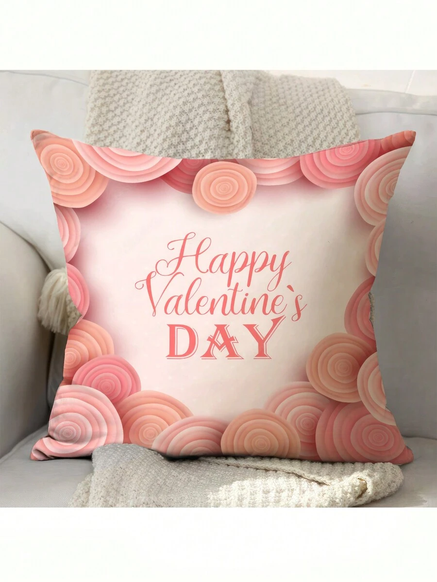 1pc Polyester Short Plush Valentine'S Day Pillowcase Sofa Cushion Cover - Multicolor - View 1