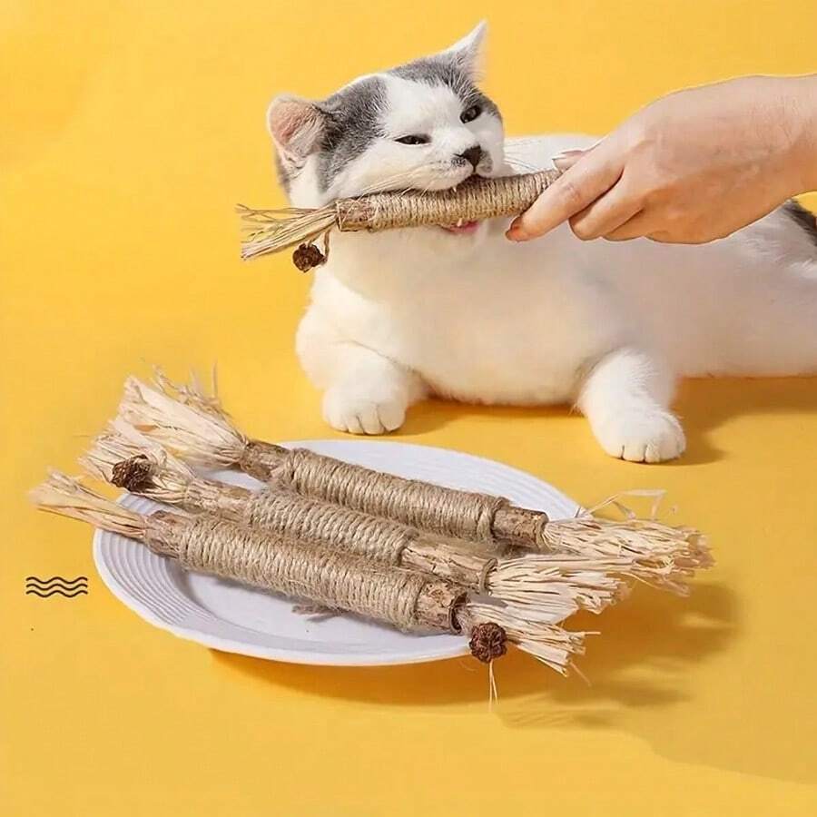 3/5入組互動式貓玩具,有趣的咀嚼玩具可清潔牙齒和室內玩耍 - 彩色 - 查看 1