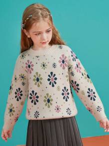Girls Floral Pattern Drop Shoulder Jumper - Multicolor - View 5