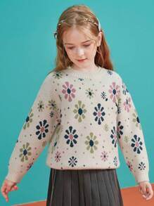 Girls Floral Pattern Drop Shoulder Jumper - Multicolor - View 6