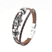 1pc Fashionable Multi-Layer Leather Bracelet With Gold-Tone Tree Leaf Themed Double Buckles Closure - Brown - View 6