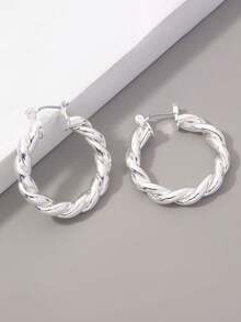 Classic Versatile Large Twisted Round Earrings With Sisal Rope For Women's Daily Wear - 31*29mm - View 6