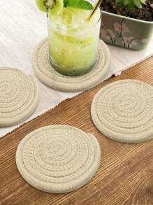 1pc 4.8inch/12cm Coaster, Ribbed Round Drink Coaster For Heat Insulation, Water Absorption & Anti-Scalding - Beige - View 4