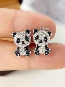 1對可愛的熊貓立體鋯石耳釘,女性用於婚禮周年慶祝派對首飾情人節禮物 - 1# - 查看 7