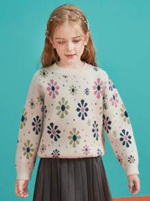 Girls Floral Pattern Drop Shoulder Jumper - Multicolor - View 10
