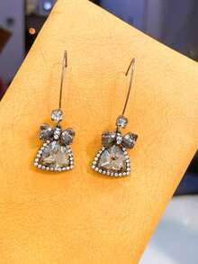 1pc Bow Knot Design Delicate & Gorgeous Women's Earrings With Champagne Colored Triangle Crystal & Rhinestone Decoration - Multicolor - View 4