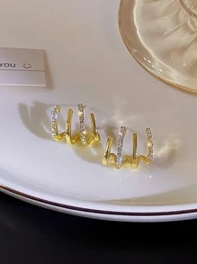 1pair Korean Fashion Elegant Four-Claw Inlaid Design Ear Crawler Earrings - Gold - View 7