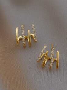 1pair Korean Fashion Elegant Four-Claw Inlaid Design Ear Crawler Earrings - Gold - View 2