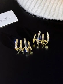 1pair Korean Fashion Elegant Four-Claw Inlaid Design Ear Crawler Earrings - Gold - View 4