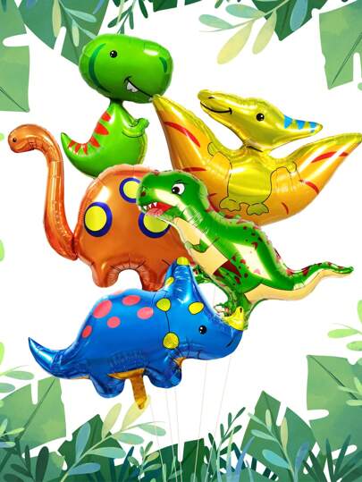 5pcs/Set Dinosaur Balloon Kit, Cute T-Rex, Triceratops, Pterodactyl Foil Balloons, Suitable For Dinosaur Theme Party, Birthday Party Decorations