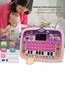 Children's Tablet/Learning Pad With Led Screen For Teaching Alphabet, Numbers, Words, Music, Math, Early Development Interactive Electronic Education Toy, Birthday Gift For Boys And Girls (Battery Not Included) - Pink - View 1