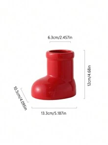 1pc Ceramic Pen Holder With High Aesthetic Value, Desktop Makeup Brush Storage Container Or Decorative Vase, Festive Decoration, Red Shoes Design With Floral Patterns - Red - View 10