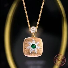 1pc Sunflower Pattern S925 Silver Necklace, Luxury Design With Geometric Zirconia Inlay And Gold-Plating For Women - Sunflower Pattern Gold Pendant + Necklace [length 40+5CM] - View 3