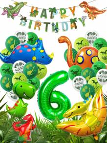 33pcs/Set Dinosaur Balloon Set Including Dinosaur Printed Happy Birthday Banner, Green Number Balloon, Dinosaur Printed Balloon, Suitable For Dinosaur Birthday Party And Theme Decoration, Christmas - Multicolor - View 8