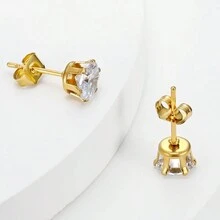 10pairs/Set Stainless Steel Fashionable Sparkling Square/Round Cubic Zirconia Butterfly Clasp Stud Earrings, Suitable For Daily Wear, Unisex Style, The Best Choice For Holiday Gifts. - Black - View 8