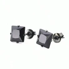 10pairs/Set Stainless Steel Fashionable Sparkling Square/Round Cubic Zirconia Butterfly Clasp Stud Earrings, Suitable For Daily Wear, Unisex Style, The Best Choice For Holiday Gifts. - Black - View 3