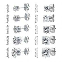 10pairs/Set Stainless Steel Fashionable Sparkling Square/Round Cubic Zirconia Butterfly Clasp Stud Earrings, Suitable For Daily Wear, Unisex Style, The Best Choice For Holiday Gifts. - Black - View 2